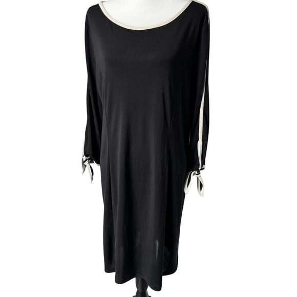 TALBOTS Women's XL Black White Tie 3/4 Sleeve‎ Sheath Dress Professional Stretch - Picture 2 of 8
